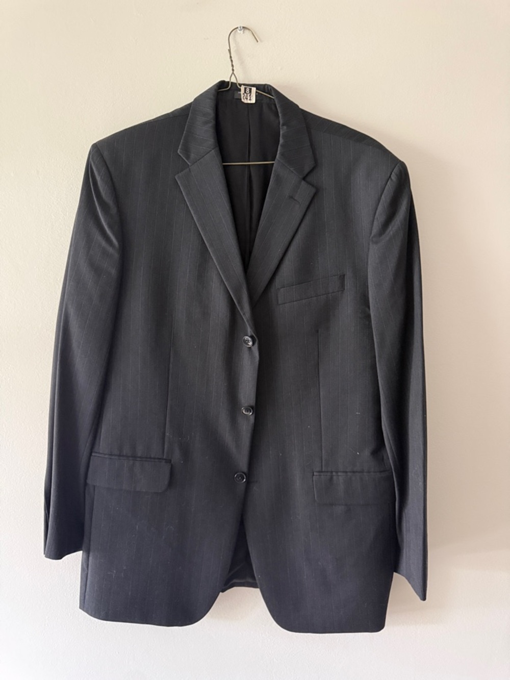 Jones New York Wool Pinstripe Man Suit Set Blazer + Pants Size 38